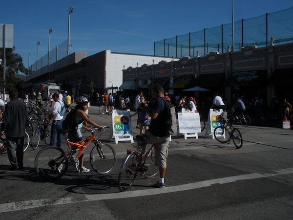 Heliotrope and Melrose (a.k.a. Hel-Mel), during its Bicycle District heyday on the first CicLAvia, October 10, 2010.