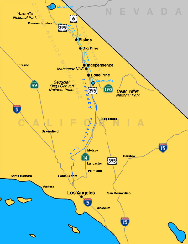 Travel Map from Los Angeles to the Owens Valley